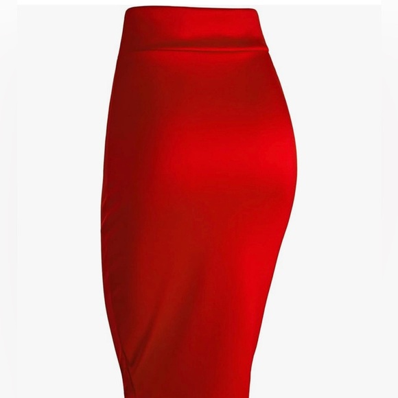 Women's Elastic Waist Stretch Bodycon Midi Knee Length Pencil Skirt for Office - Picture 4 of 5